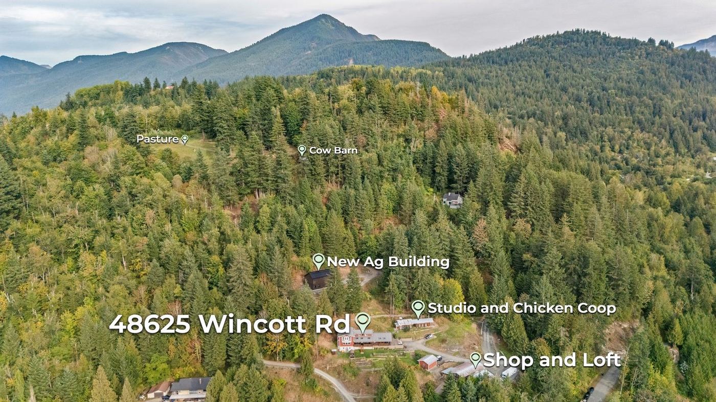 Aerial view looking east across the property