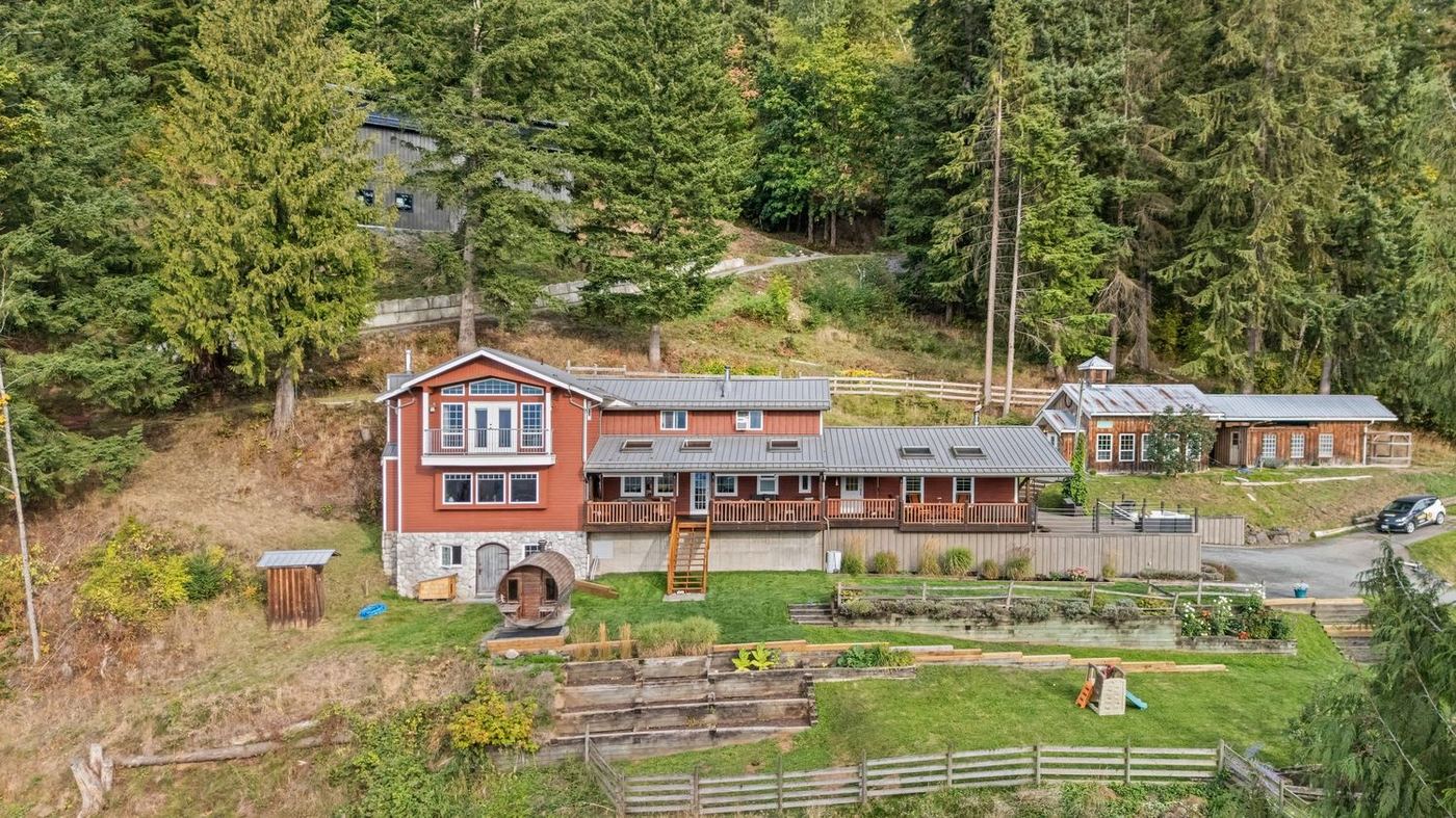 The house and front yard from the air