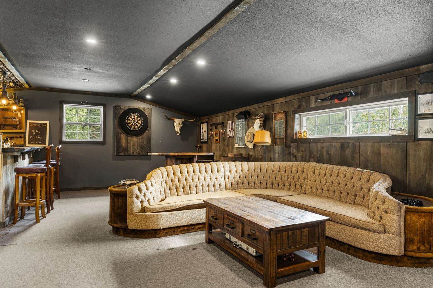 Lounge and dart wall